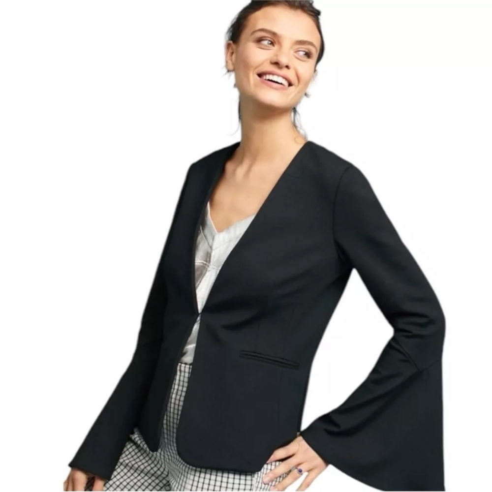 Anthropologie Cartonnier Volume Bell Sleeve Blazer Jacket Black Small